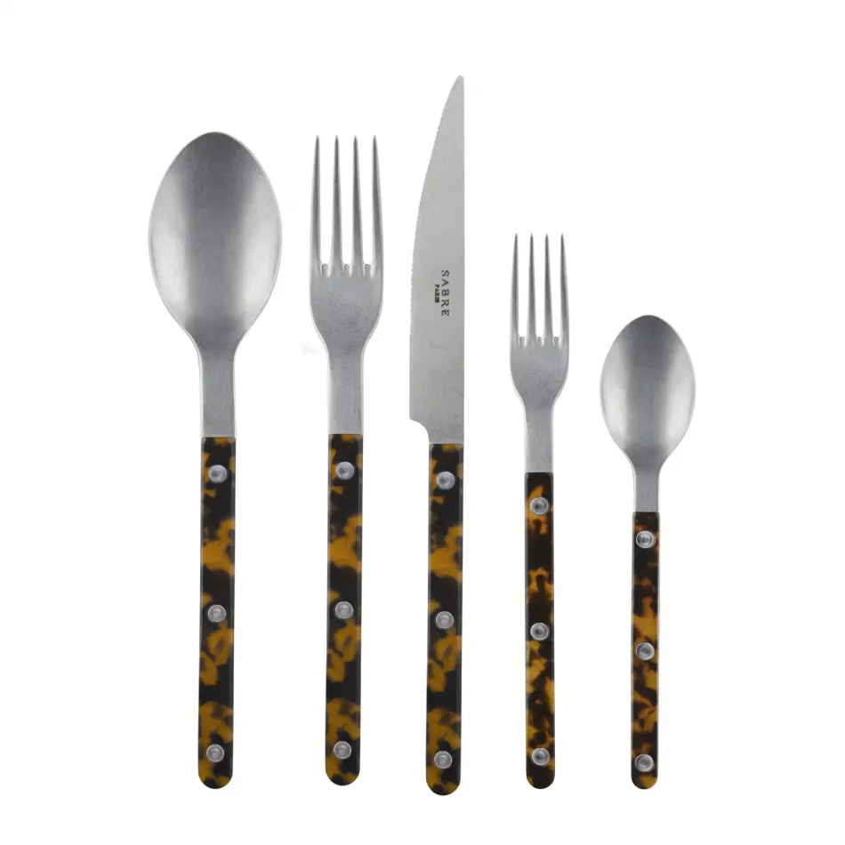 Bistrot Vintage Faux Tortoise 5-Pc Setting (Dinner Knife, Dinner Fork, Soup Spoon, Salad Fork, Teaspoon)