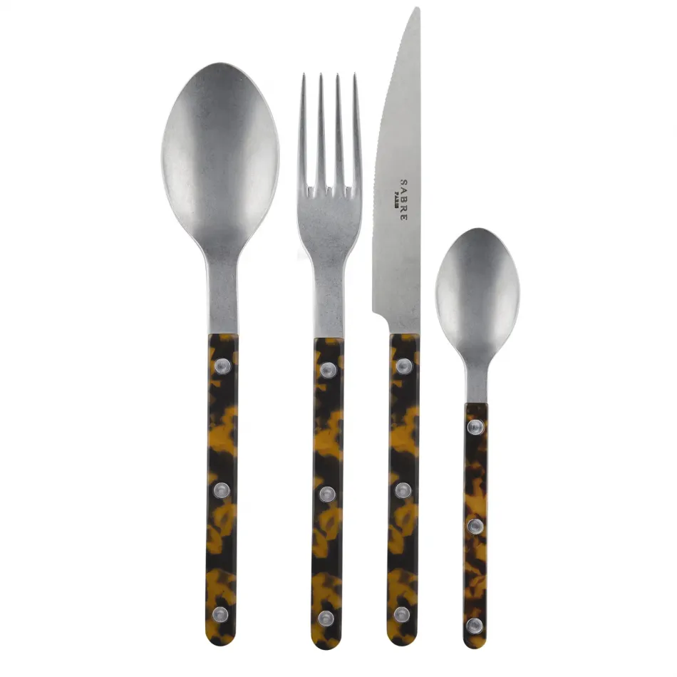 Bistrot Vintage Faux Tortoise 4-Pc Setting (Dinner Knife, Dinner Fork, Soup Spoon, Teaspoon)