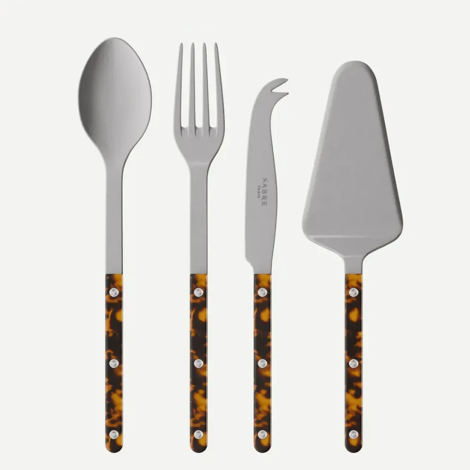 Bistrot Vintage Faux Tortoise Set Of 4 Serving Pieces (Serving Spoon, Serving Fork, Cheese Knife Large, Tart Slicer)