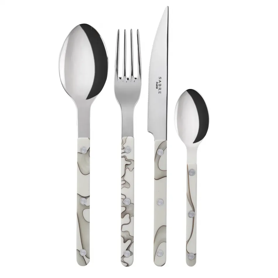 Bistrot Shiny Dune Ivory 4-Pc Setting (Dinner Knife, Dinner Fork, Soup Spoon, Teaspoon)