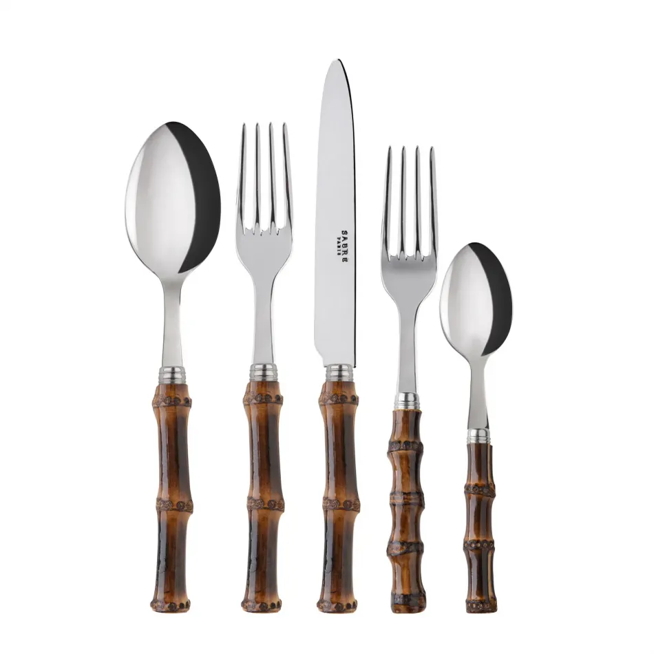 Panda Dark Bamboo 5-Pc Setting (Dinner Knife, Dinner Fork, Soup Spoon, Salad Fork, Teaspoon)