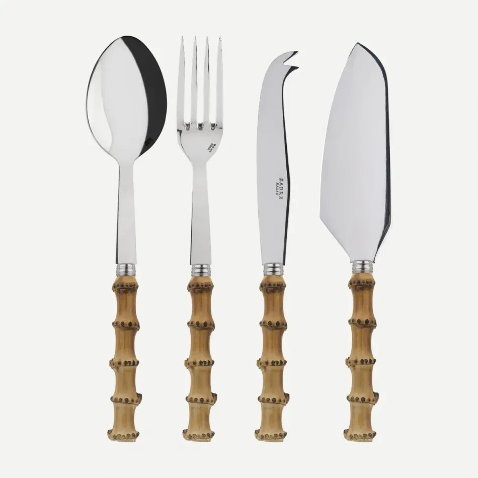 Panda Bamboo Set Of 4 Serving Pieces (Serving Spoon, Serving Fork, Cheese Knife Large, Tart Slicer)