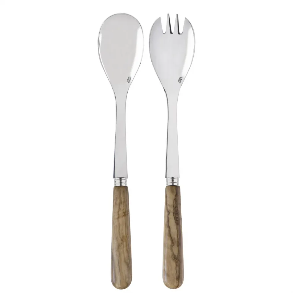 Lavandou Olive Tree Wood 2-Pc Salad Serving Set 10.25" (Fork, Spoon)