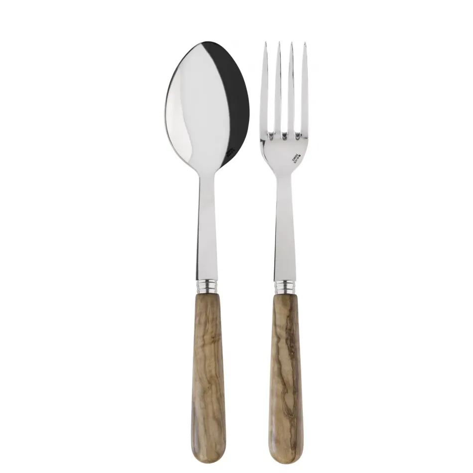 Lavandou Olive Tree Wood 2-Pc Serving Set 10.25" (Fork, Spoon)