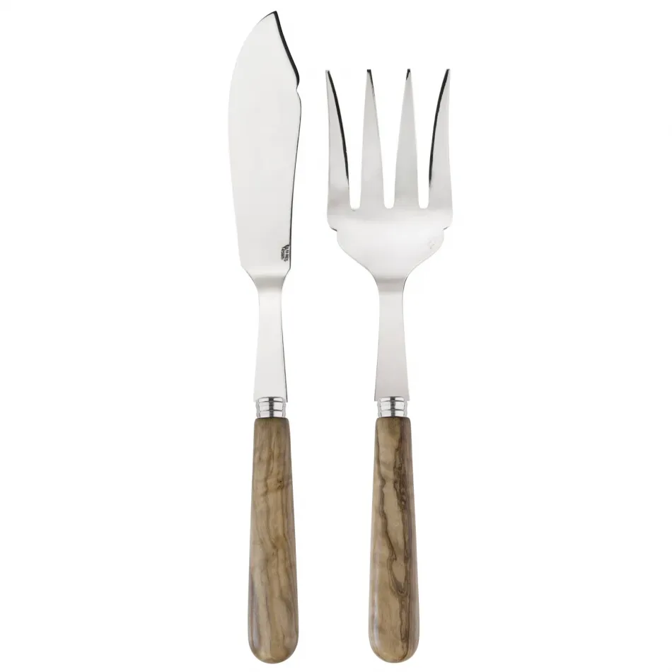 Lavandou Olive Tree Wood 2-Pc Fish Serving Set 11" (Knife, Fork)