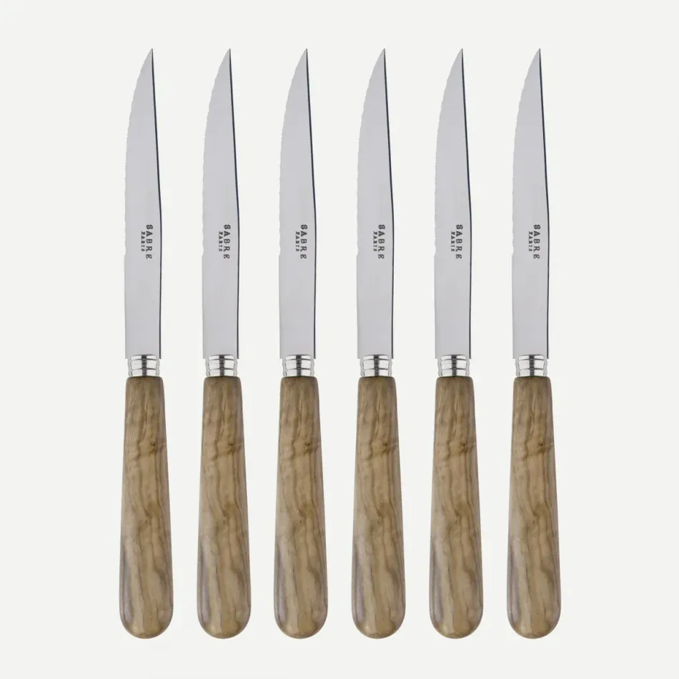Lavandou Olive Tree Wood Set Of 6 Steak Knives