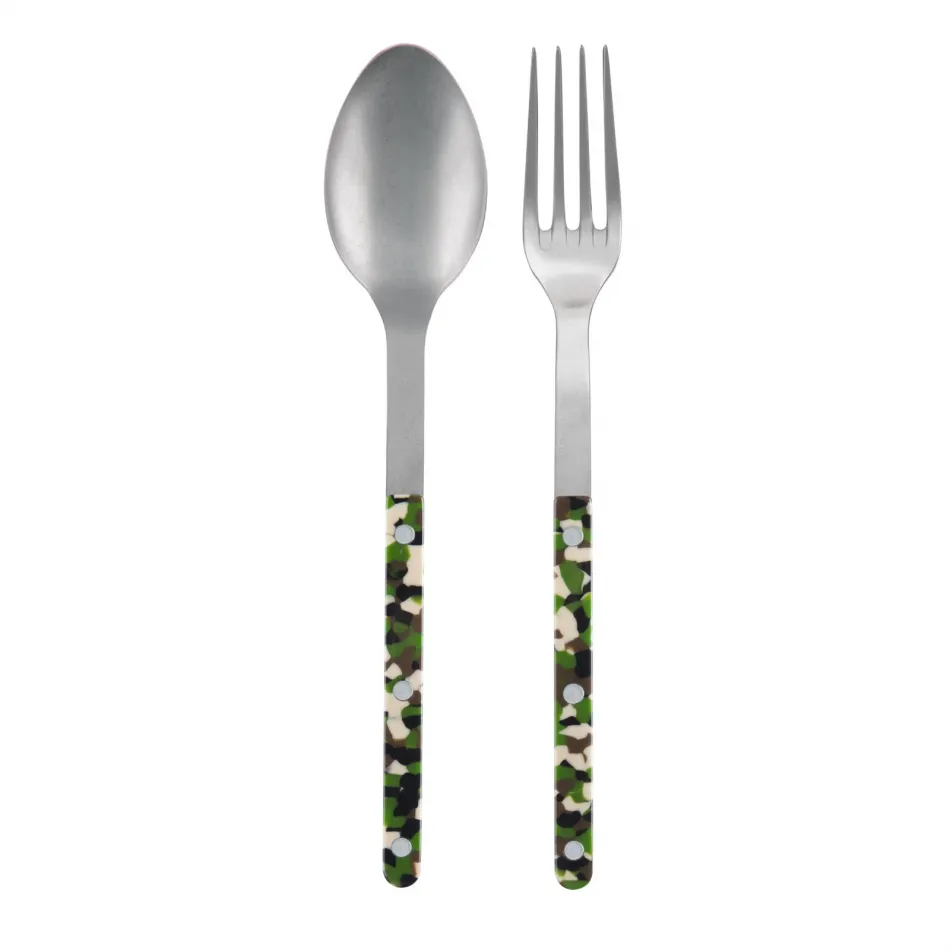 Bistrot Vintage Camouflage Green 2-Pc Serving Set 10.25" (Fork, Spoon)