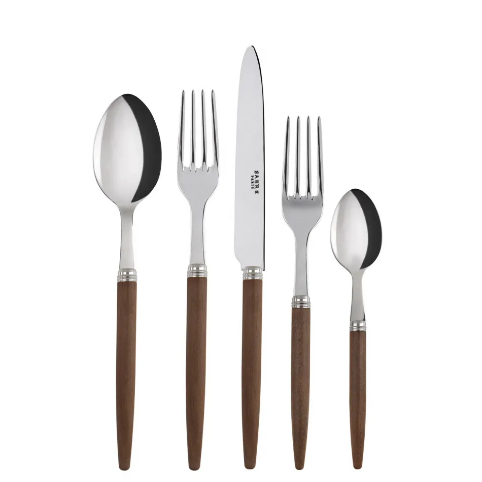 Jonc Dark Wood 5-Pc Setting (Dinner Knife, Dinner Fork, Soup Spoon, Salad Fork, Teaspoon)