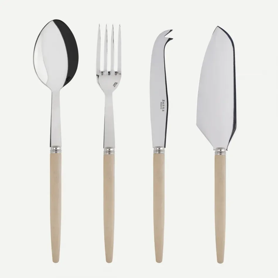 Jonc Light Wood Set Of 4 Serving Pieces (Serving Spoon, Serving Fork, Cheese Knife Large, Tart Slicer)