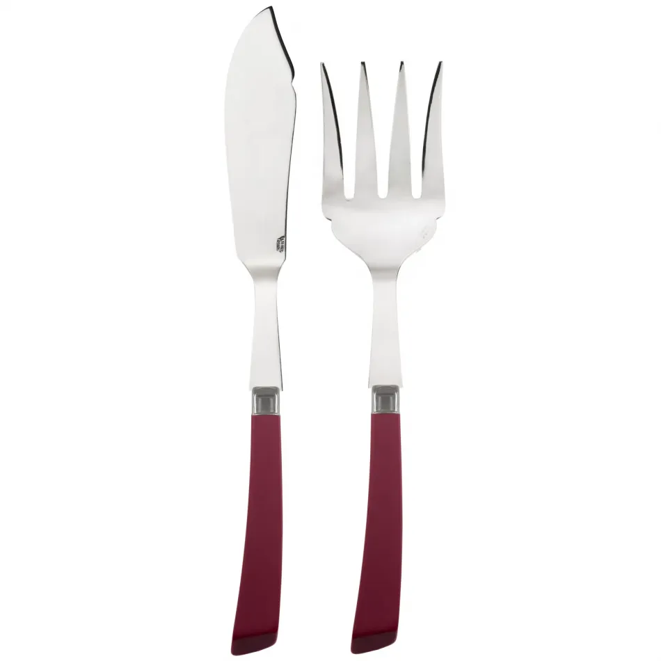 Numero 1 Burgundy Fish 2-Pc Serving Set 10.25" (Fork, Spoon)