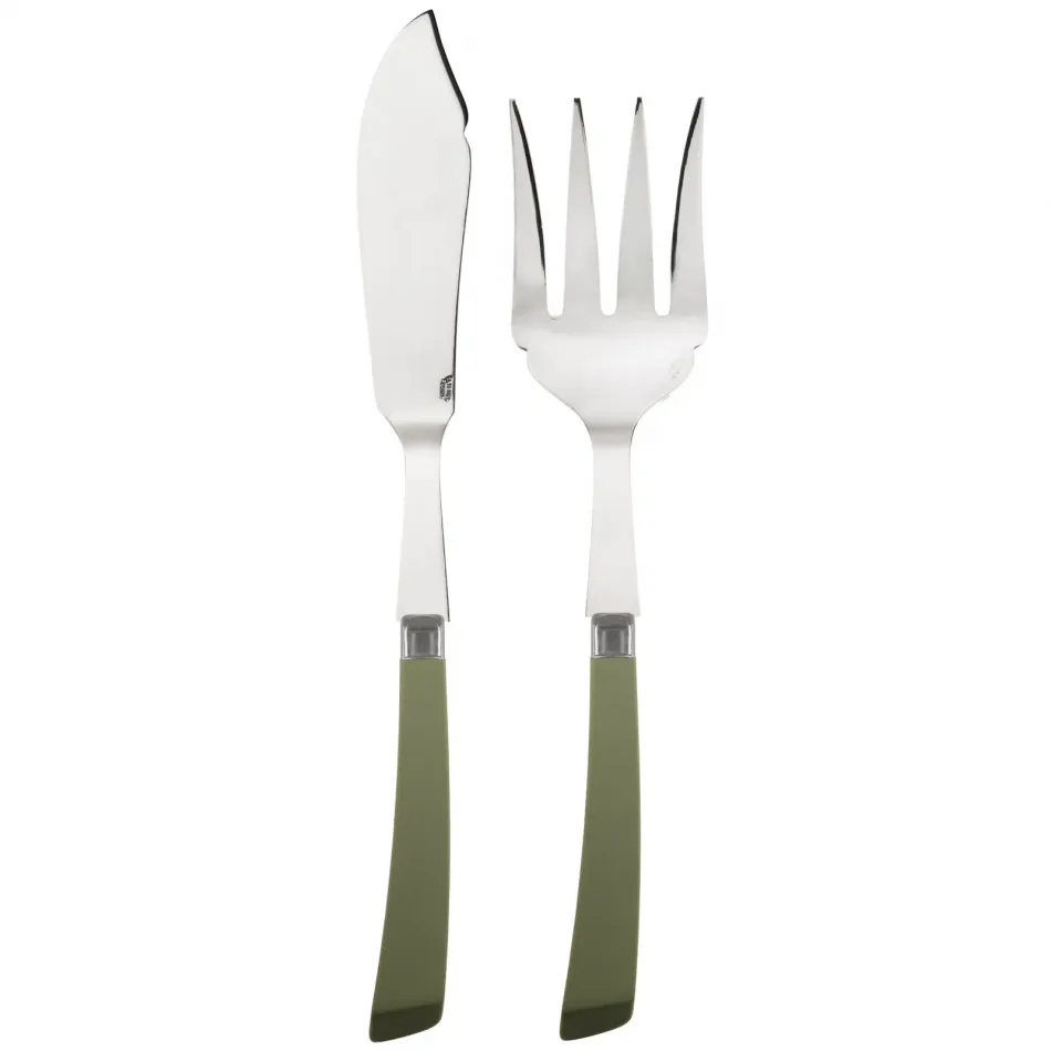 Numero 1 Green Fern Fish 2-Pc Serving Set 10.25" (Fork, Spoon)