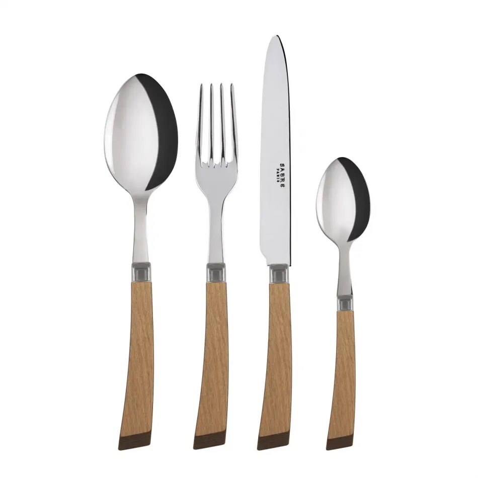 Numéro 1 Light Wood 4-Pc Setting (Dinner Knife, Dinner Fork, Soup Spoon, Teaspoon)