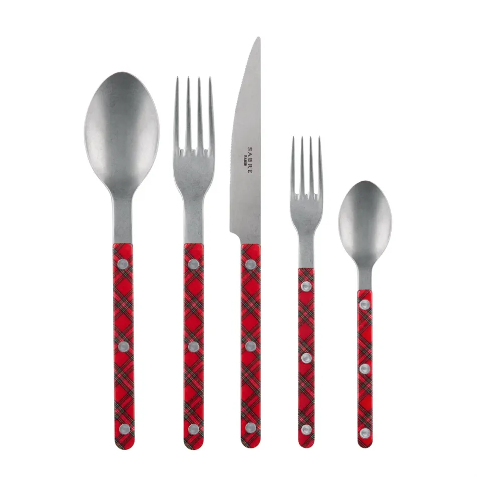 Bistrot Vintage Tartan Red 5-Pc Setting (Dinner Knife, Dinner Fork, Soup Spoon, Salad Fork, Teaspoon)