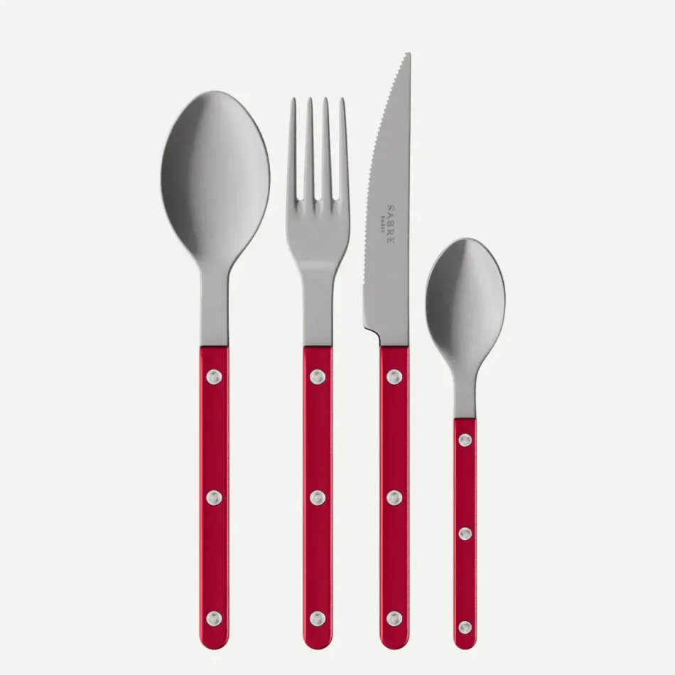 Bistrot Vintage Pearly Red 24-Pc Flatware Set (6x dinner knives, dinner forks, soup spoons, teaspoons)