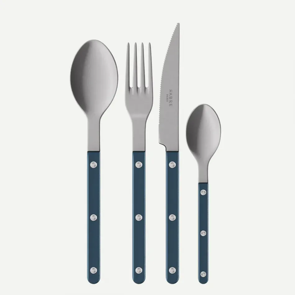 Bistrot Vintage Pearly Steel Blue 24-Pc Flatware Set (6x dinner knives, dinner forks, soup spoons, teaspoons)