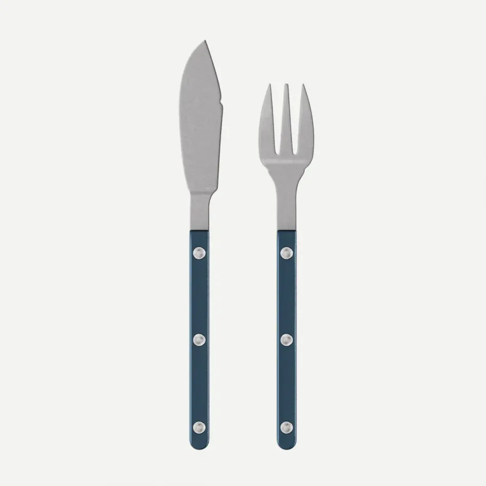 Bistrot Vintage Pearly Steel Blue Fish Set 8.25" (Knife, Fork)