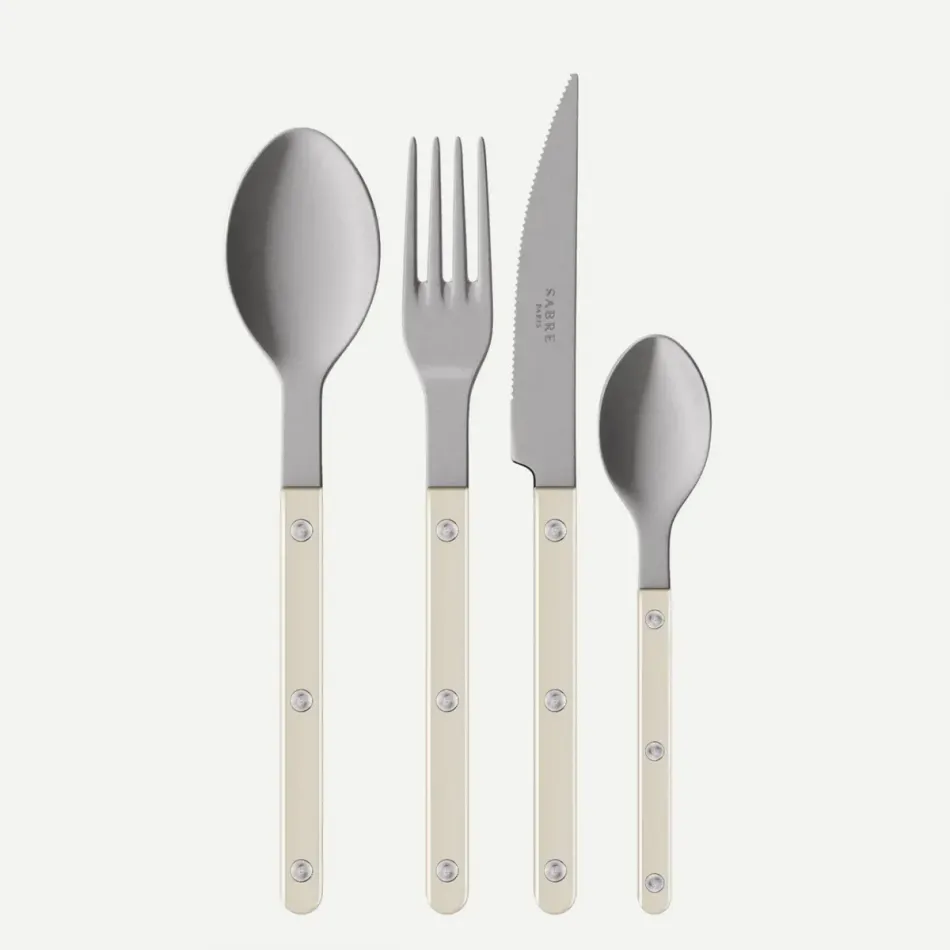 Bistrot Vintage Pearly Pearl 4-Pc Setting (Dinner Knife, Dinner Fork, Soup Spoon, Teaspoon)