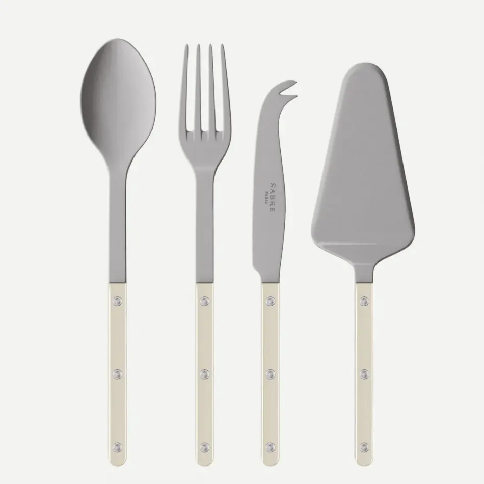 Bistrot Vintage Pearly Pearl Set Of 4 Serving Pieces (Serving Spoon, Serving Fork, Cheese Knife Large, Pie/Tart Server)