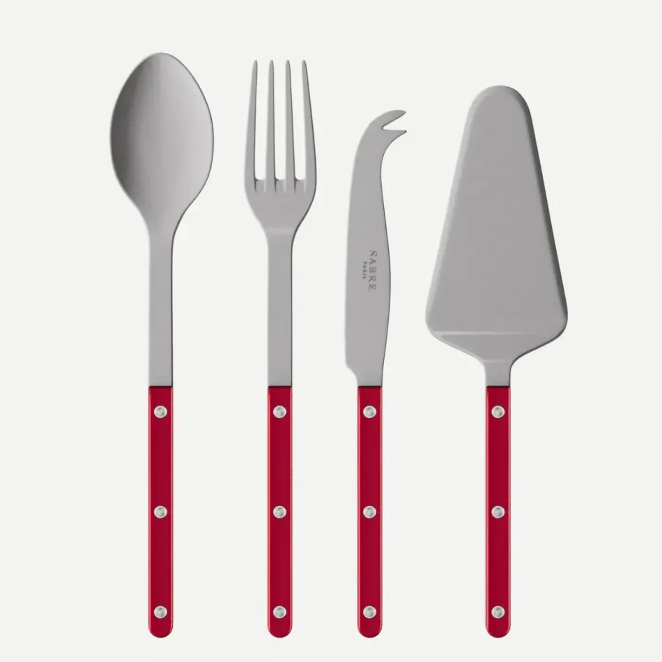 Bistrot Vintage Pearly Red Set Of 4 Serving Pieces (Serving Spoon, Serving Fork, Cheese Knife Large, Pie/Tart Server)