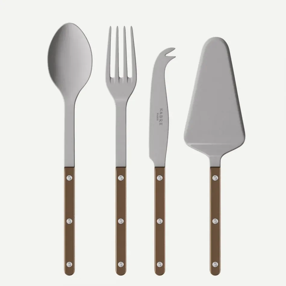 Bistrot Vintage Pearly Brown Set Of 4 Serving Pieces (Serving Spoon, Serving Fork, Cheese Knife Large, Pie/Tart Server)