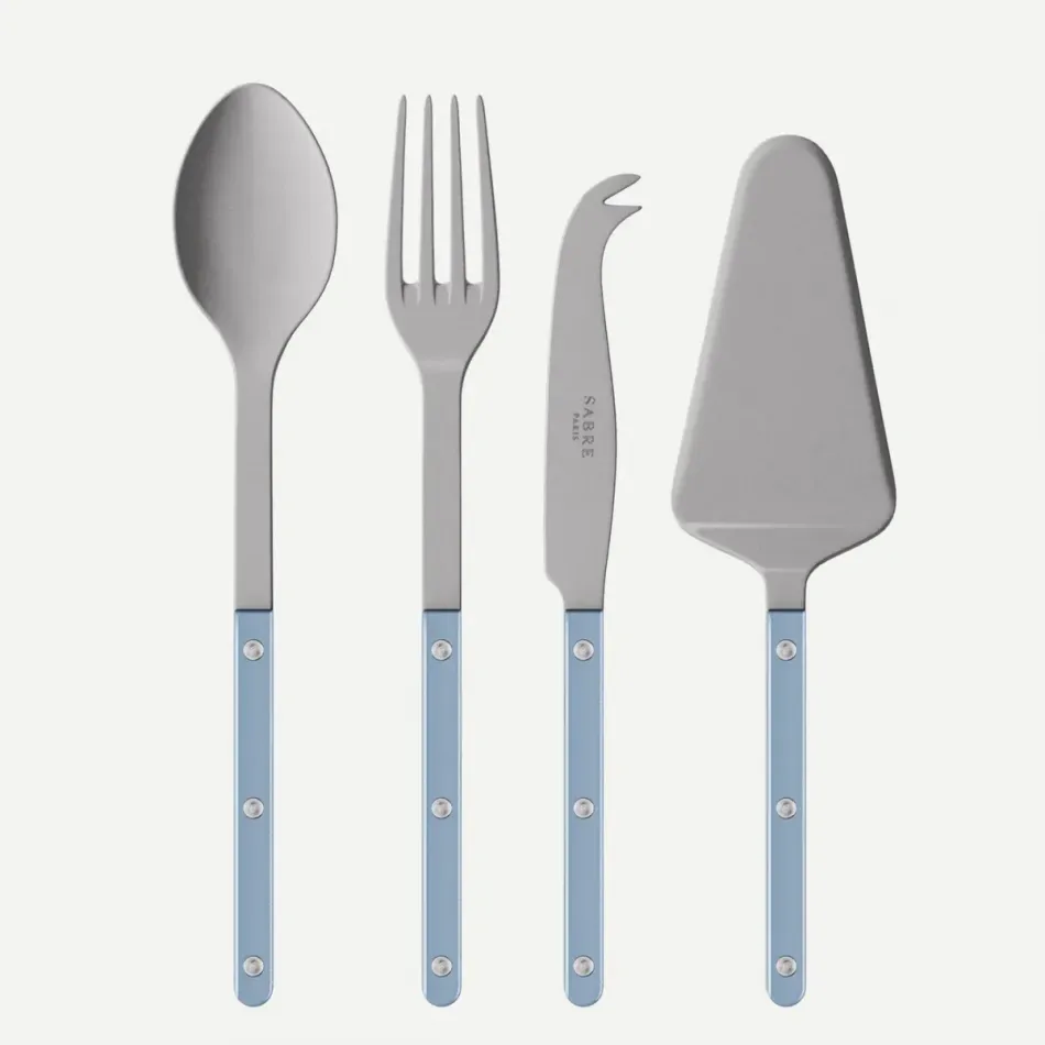 Bistrot Vintage Pearly Light Blue Set Of 4 Serving Pieces (Serving Spoon, Serving Fork, Cheese Knife Large, Tart Slicer)