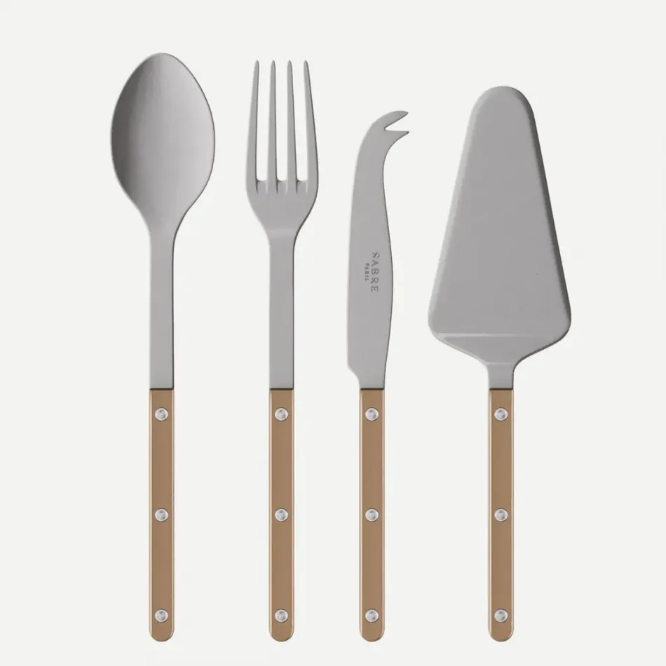 Bistrot Vintage Pearly Caramel Set Of 4 Serving Pieces (Serving Spoon, Serving Fork, Cheese Knife Large, Tart Slicer)
