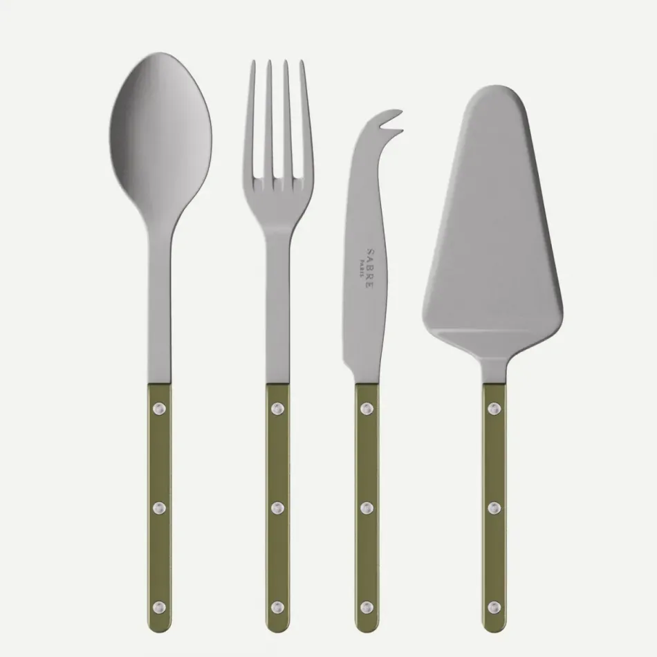 Bistrot Vintage Pearly Olive Set Of 4 Serving Pieces (Serving Spoon, Serving Fork, Cheese Knife Large, Tart Slicer)