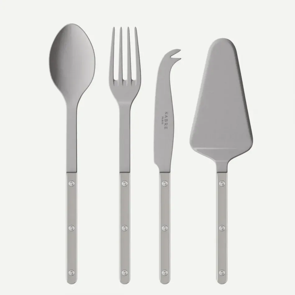 Bistrot Vintage Pearly Grey Set Of 4 Serving Pieces (Serving Spoon, Serving Fork, Cheese Knife Large, Tart Slicer)