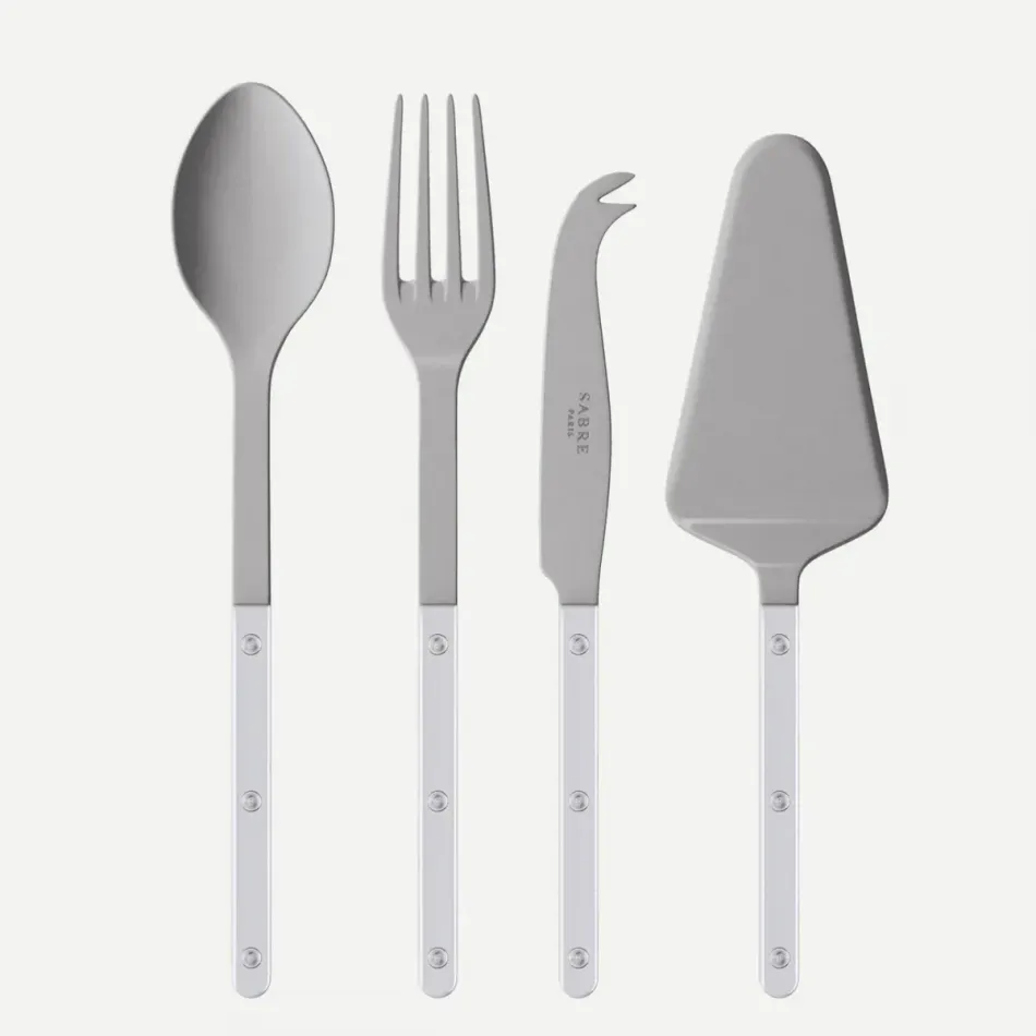 Bistrot Vintage Pearly White Set Of 4 Serving Pieces (Serving Spoon, Serving Fork, Cheese Knife Large, Tart Slicer)