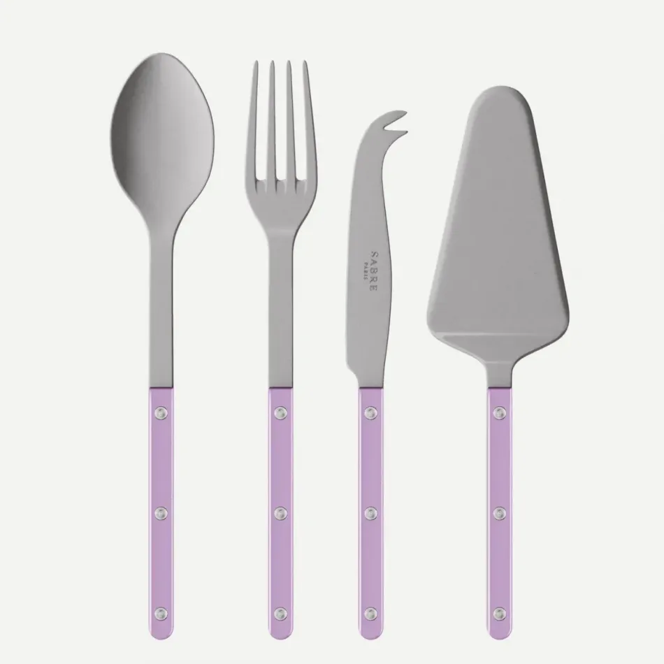 Bistrot Vintage Pearly Lilac Set Of 4 Serving Pieces (Serving Spoon, Serving Fork, Cheese Knife Large, Tart Slicer)