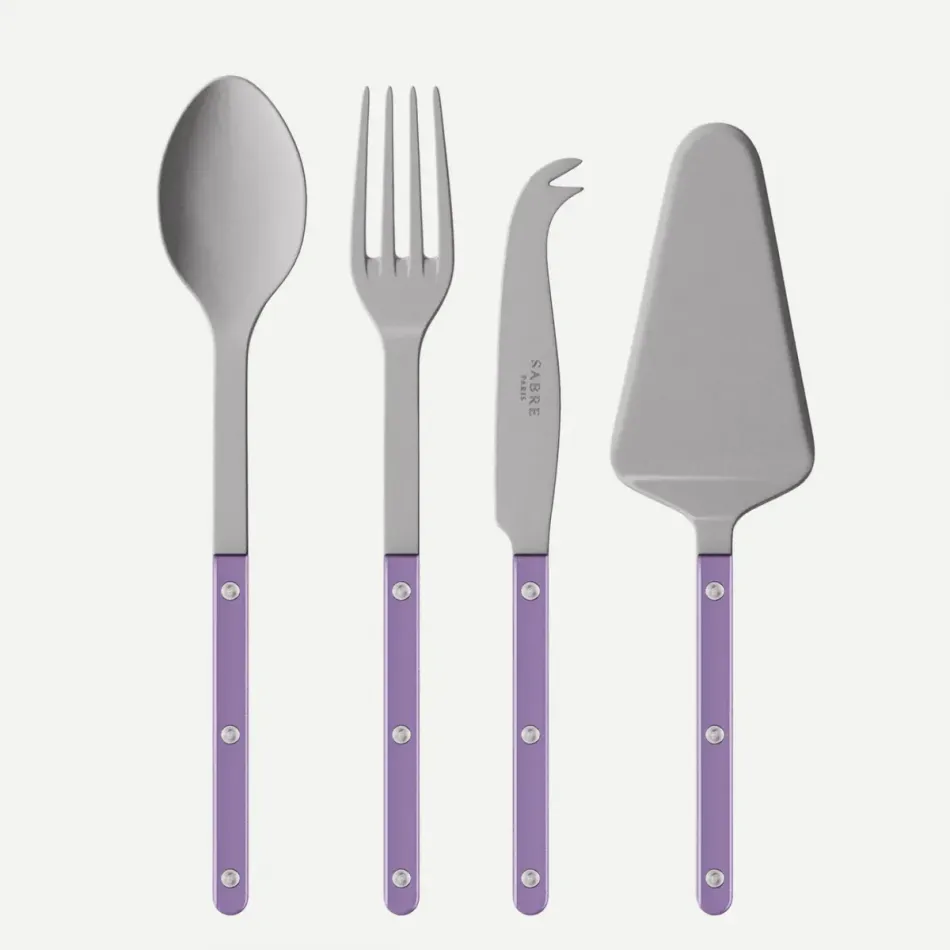 Bistrot Vintage Pearly Purple Set Of 4 Serving Pieces (Serving Spoon, Serving Fork, Cheese Knife Large, Tart Slicer)