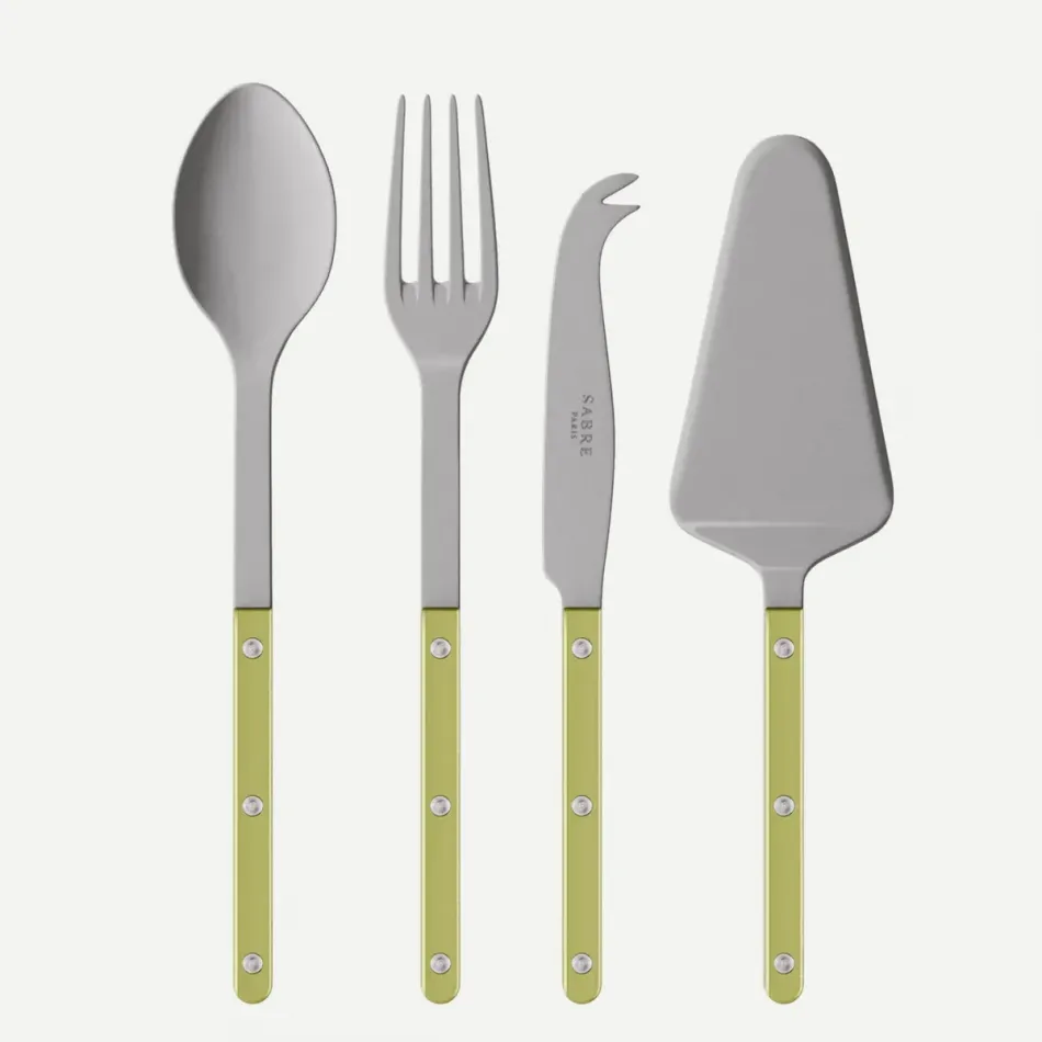 Bistrot Vintage Pearly Moss Set Of 4 Serving Pieces (Serving Spoon, Serving Fork, Cheese Knife Large, Tart Slicer)