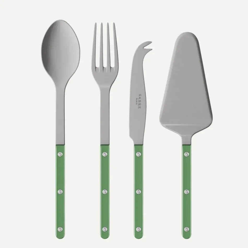 Bistrot Vintage Pearly Garden Green Set Of 4 Serving Pieces (Serving Spoon, Serving Fork, Cheese Knife Large, Tart Slicer)