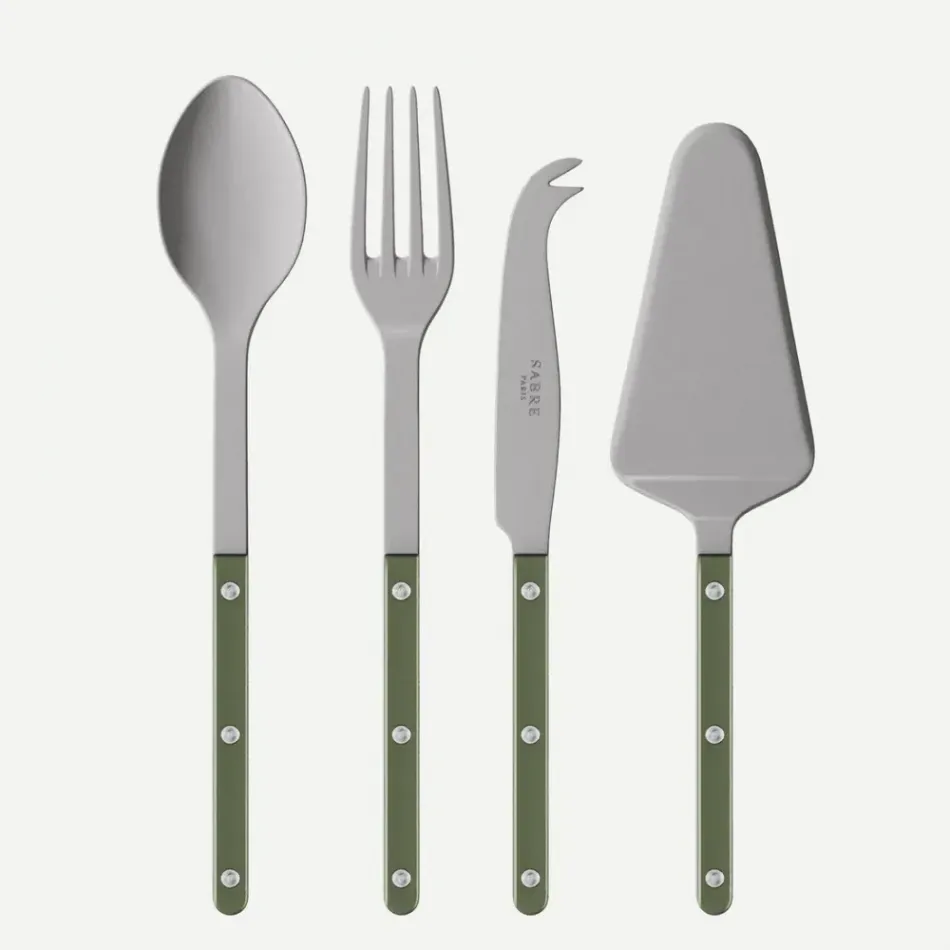Bistrot Vintage Pearly Dark Green Set Of 4 Serving Pieces (Serving Spoon, Serving Fork, Cheese Knife Large, Tart Slicer)