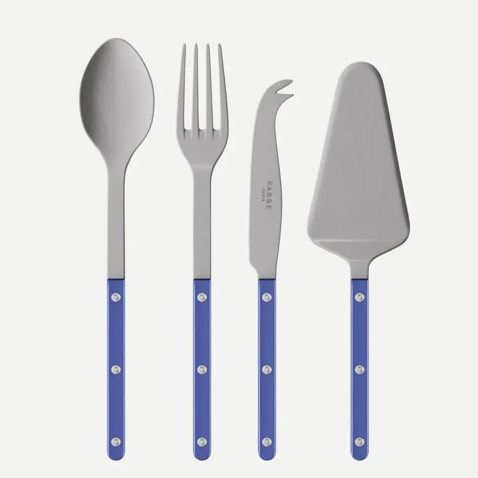 Bistrot Vintage Pearly Lapis Blue Set Of 4 Serving Pieces (Serving Spoon, Serving Fork, Cheese Knife Large, Tart Slicer)