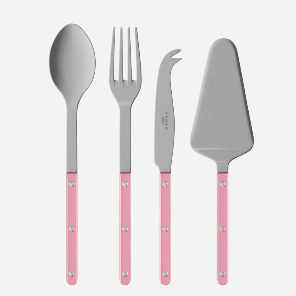 Bistrot Vintage Pearly Soft Pink Set Of 4 Serving Pieces (Serving Spoon, Serving Fork, Cheese Knife Large, Pie/Tart Server)