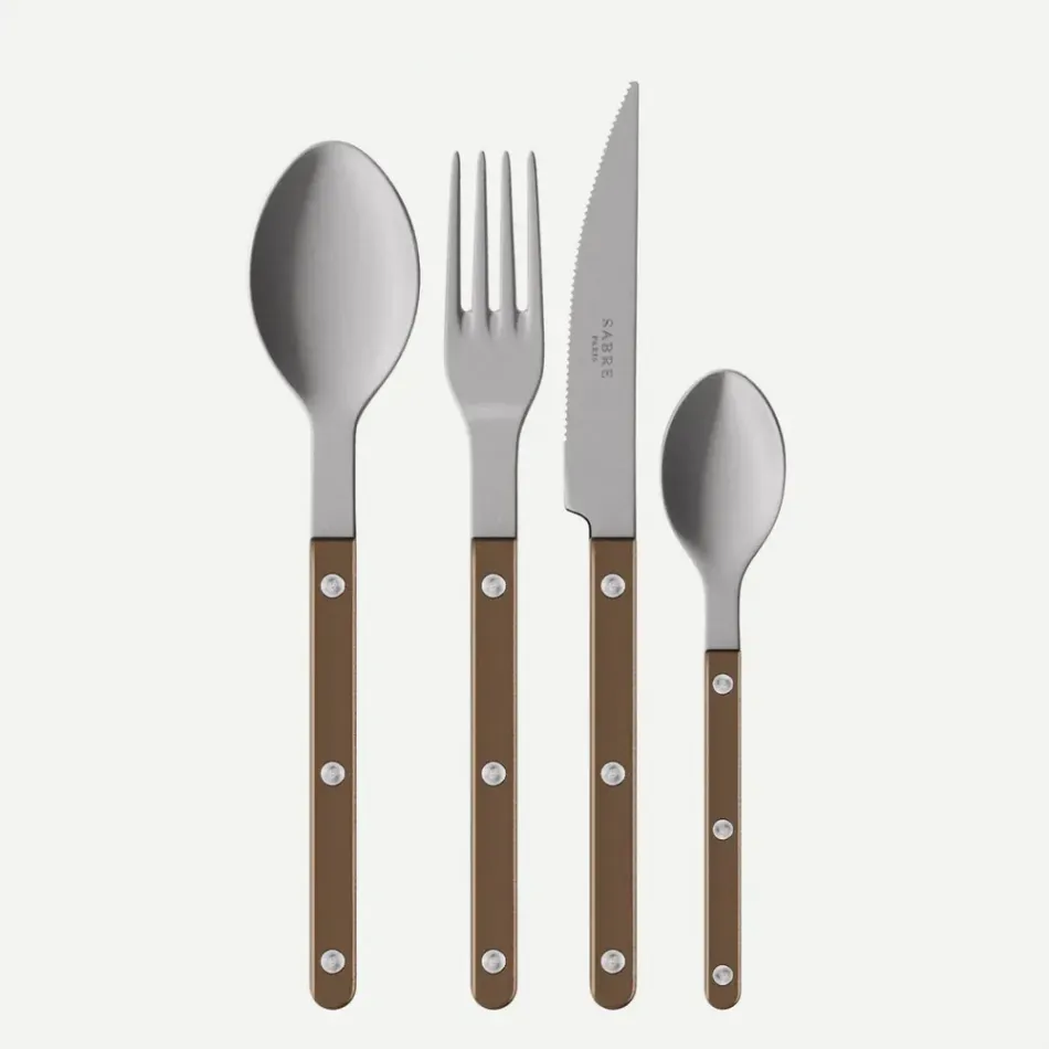 Bistrot Vintage Pearly Brown 48-Pc Flatware Set (12x dinner knives, dinner forks, soup spoons, teaspoons)