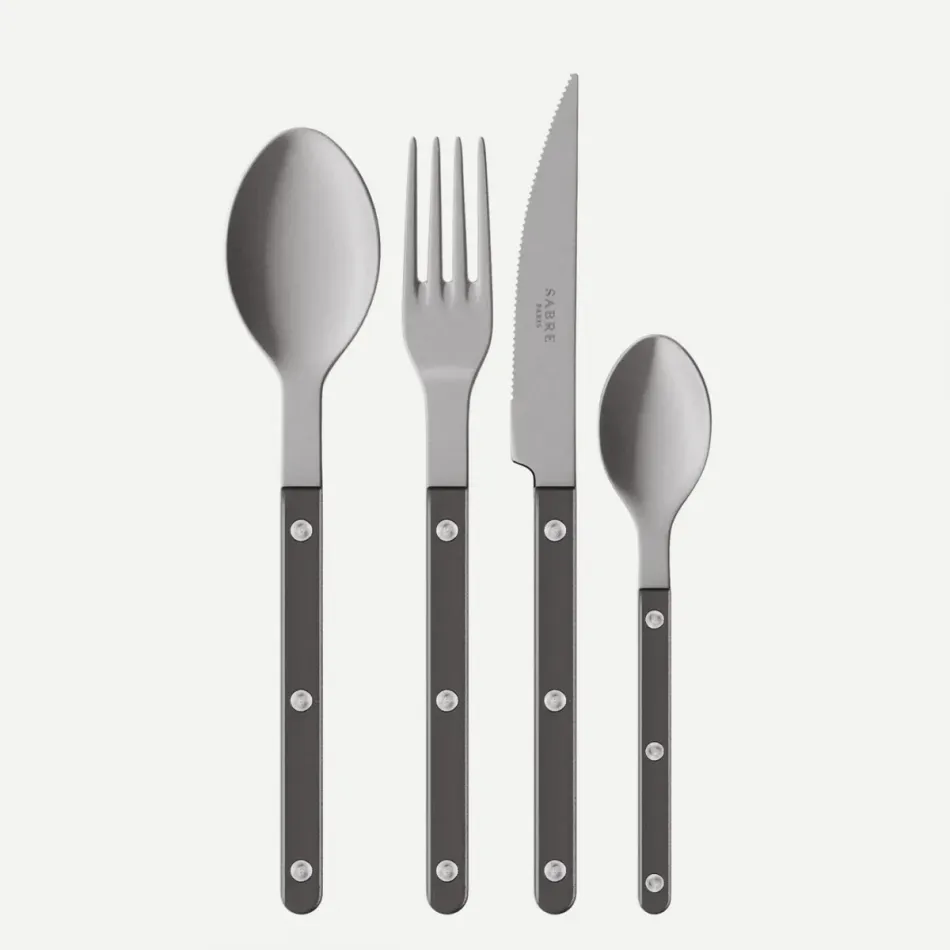 Bistrot Vintage Pearly Dark Grey 48-Pc Flatware Set (12x dinner knives, dinner forks, soup spoons, teaspoons)