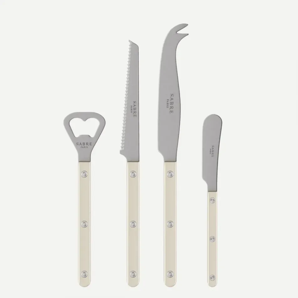 Bistrot Vintage Pearly Pearl Bistrot Aperitif Set (Bottle Opener, Tomato Knife, Cheese Knife Large, Butter Spreader)