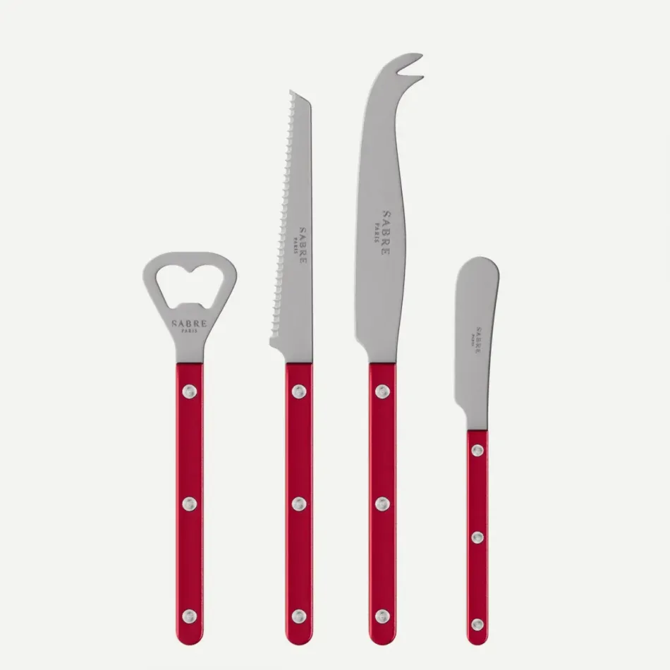 Bistrot Vintage Pearly Red Bistrot Aperitif Set (Bottle Opener, Tomato Knife, Cheese Knife Large, Butter Spreader)