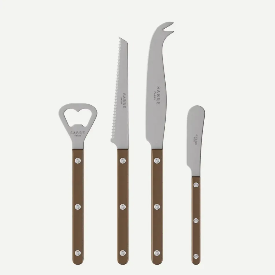 Bistrot Vintage Pearly Brown Bistrot Aperitif Set (Bottle Opener, Tomato Knife, Cheese Knife Large, Butter Spreader)