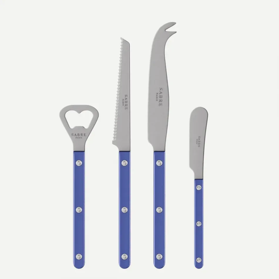 Bistrot Vintage Pearly Lapis Blue Bistrot Aperitif Set (Bottle Opener, Tomato Knife, Cheese Knife Large, Butter Spreader)