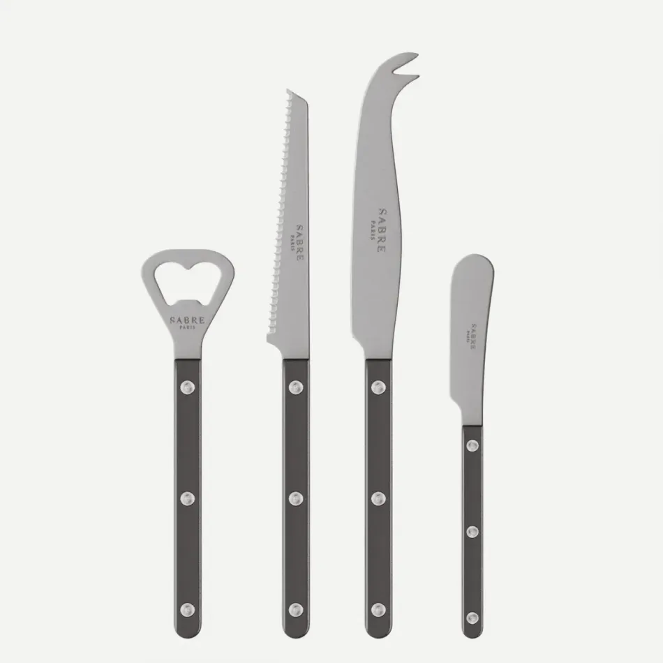Bistrot Vintage Pearly Dark Grey Bistrot Aperitif Set (Bottle Opener, Tomato Knife, Cheese Knife Large, Butter Spreader)