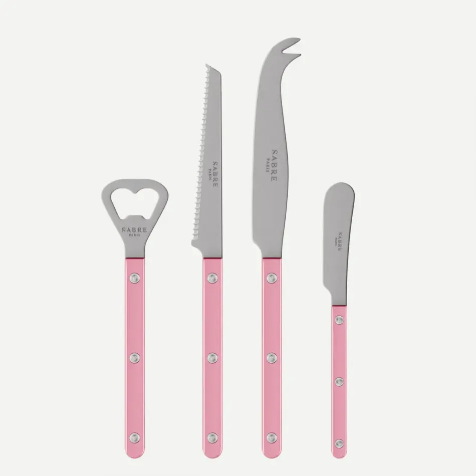 Bistrot Vintage Pearly Soft Pink Bistrot Aperitif Set (Bottle Opener, Tomato Knife, Cheese Knife Large, Butter Spreader)