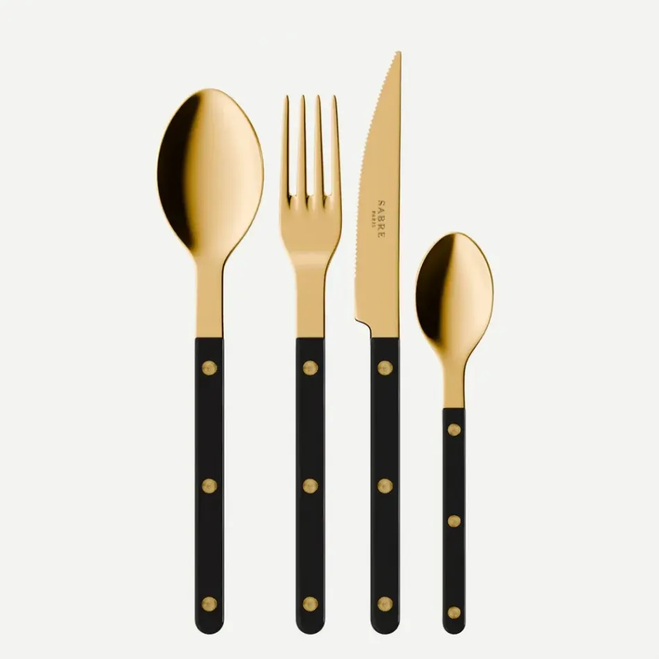 Bistrot Gold Solid Black 24 Pieces Cutlery Set 9"1/4