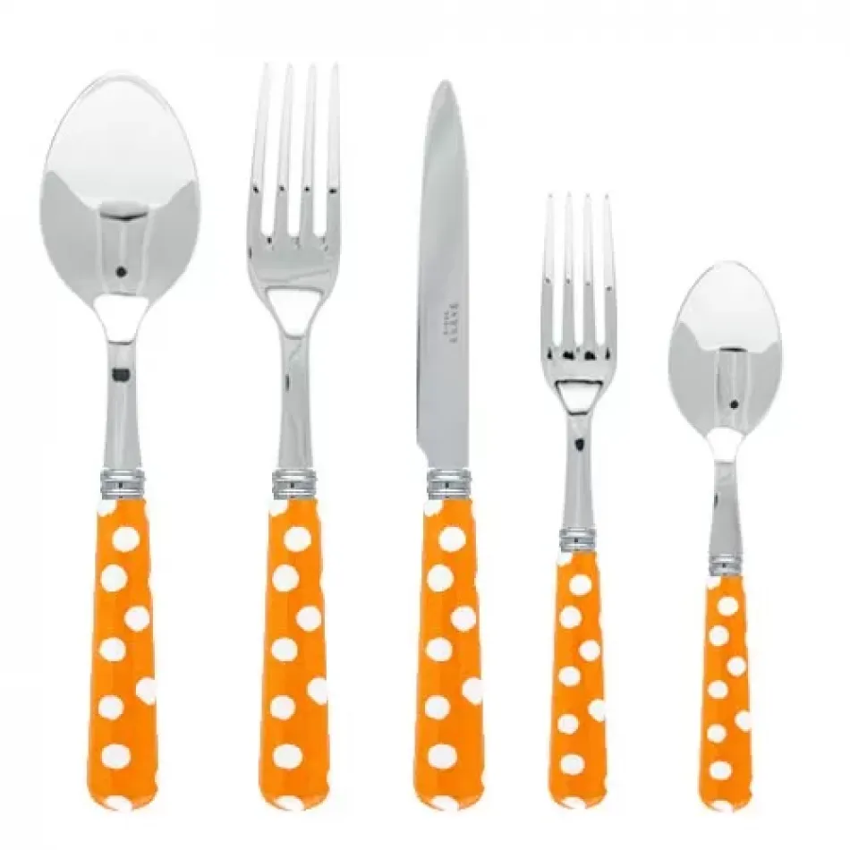 White Dots Orange 5-Pc Setting (Dinner Knife, Dinner Fork, Soup Spoon, Salad Fork, Teaspoon)