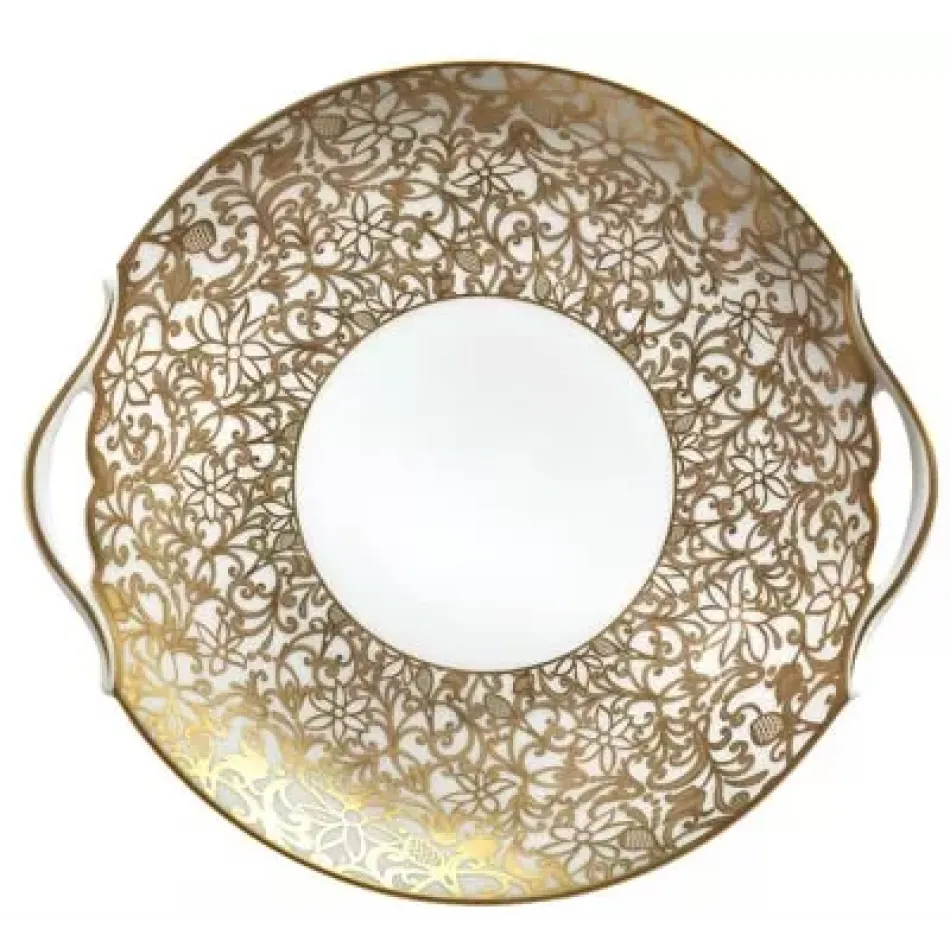 Salamanque Or/Gold White Cake Dish With Handles Diam 9.8 in