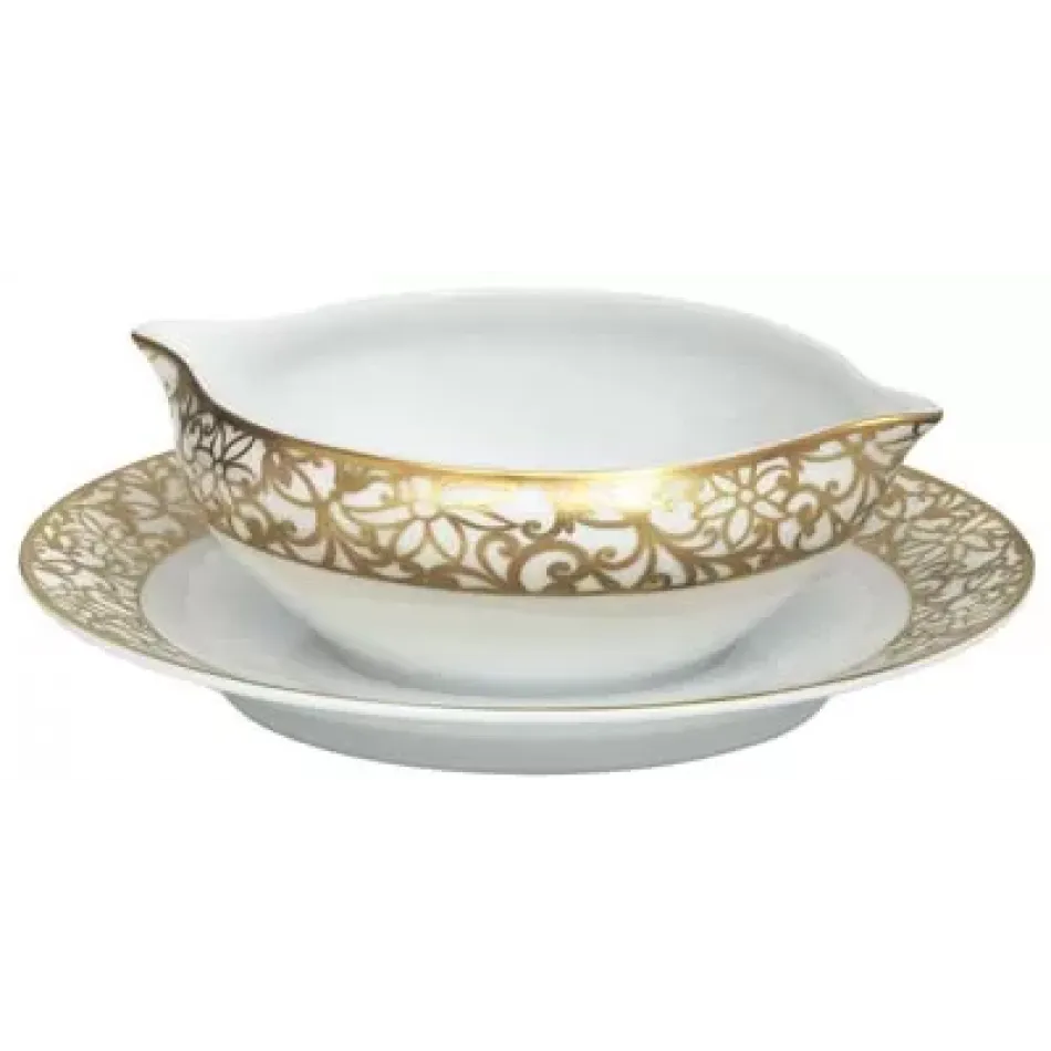 Salamanque Or/Gold White Sauce Boat Diam 7.5 in