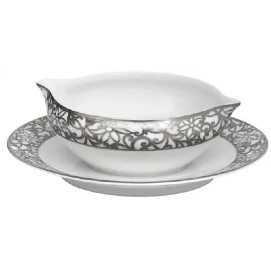 Salamanque Platinum White  Sauce Boat Diam 7.5 in