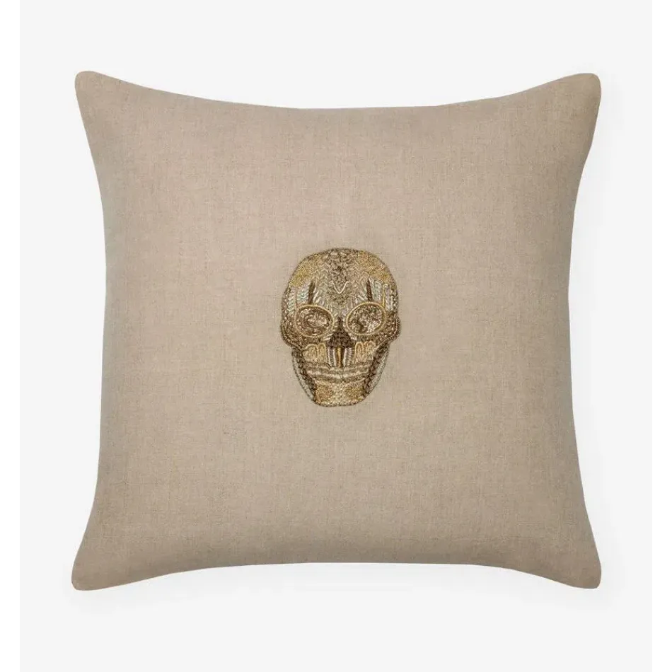 Skull Decorative Pillow 18 x 18 Gold